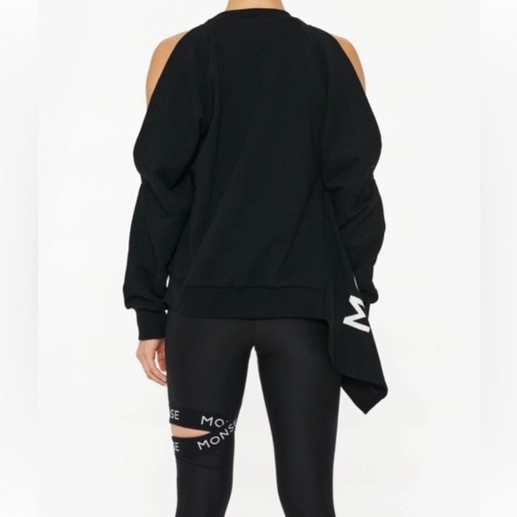 MONSE Cold Shoulder Asymmetrical Black Sweatshirt New - Picture 3 of 9